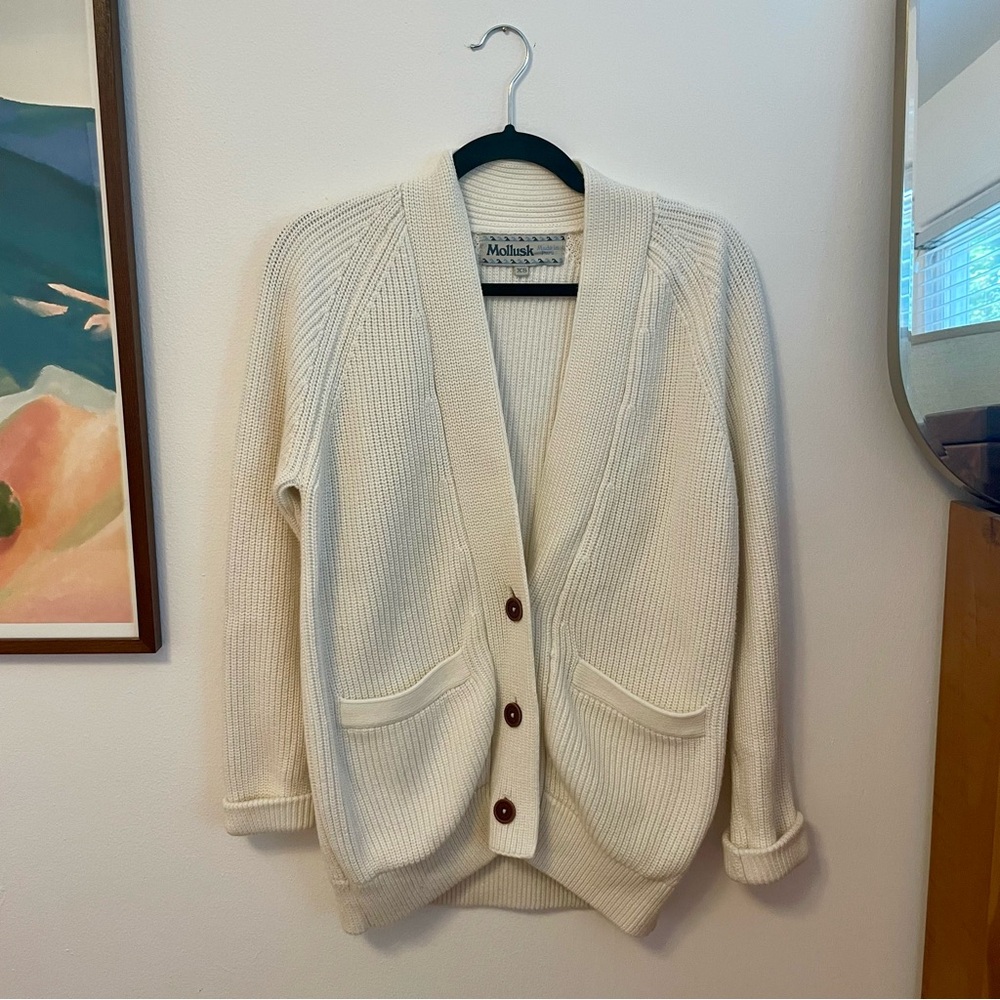 Mollusk White Oversized Cotton Cardigan Sweater